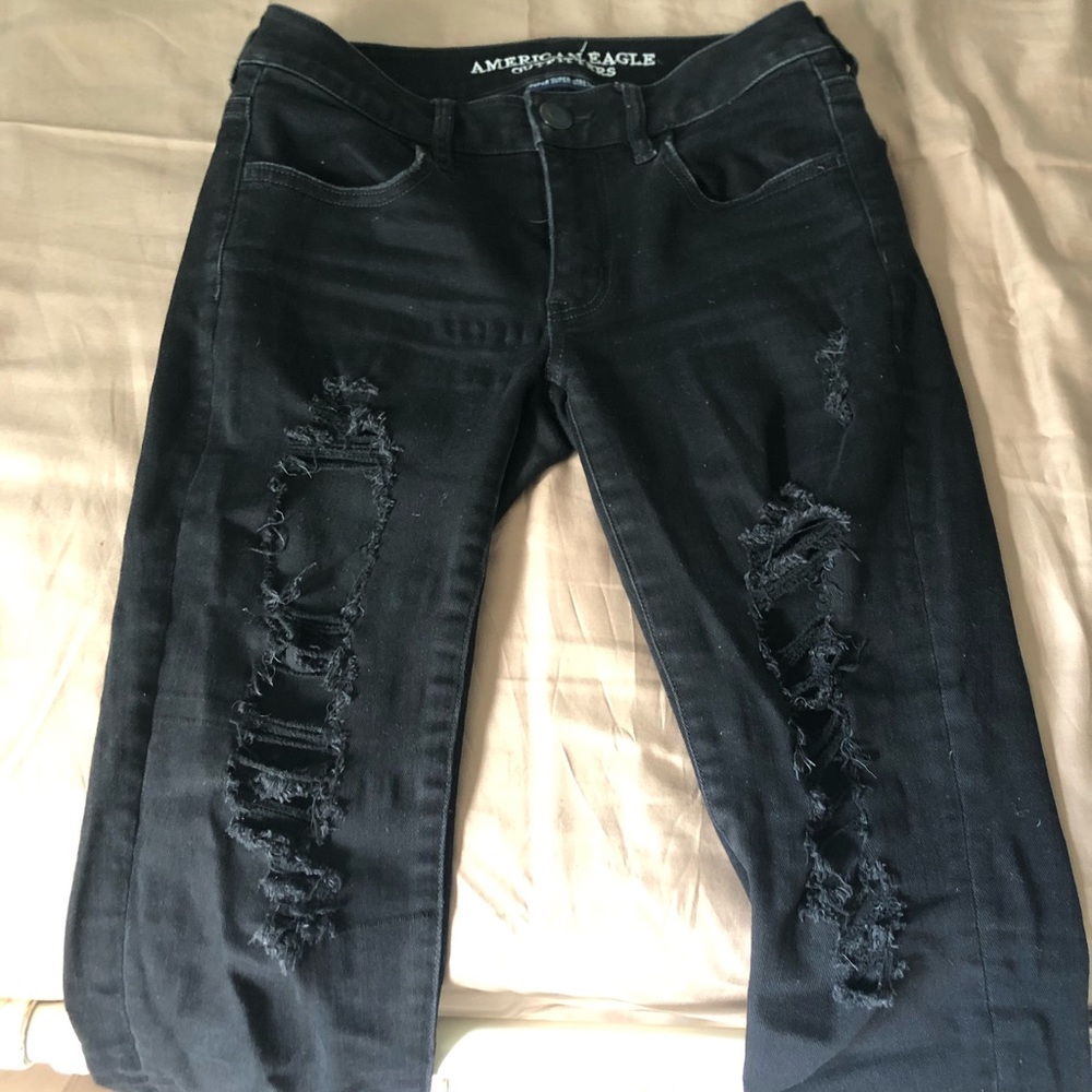 Black American eagle distressed jegging